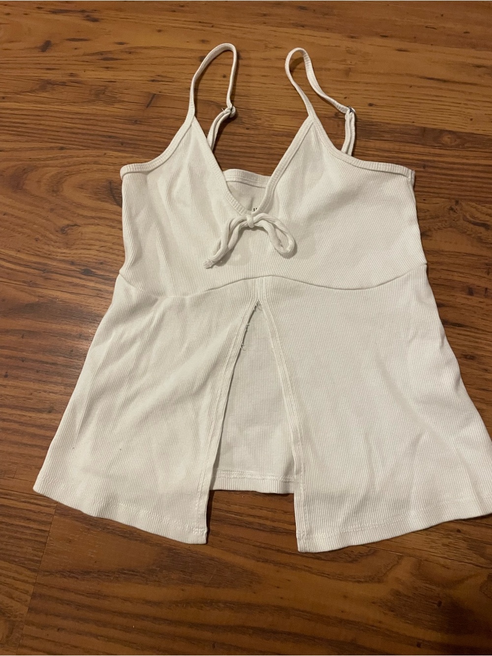 Hollister White Ribbed Tie-Front Tank Top with Front Slit Medium